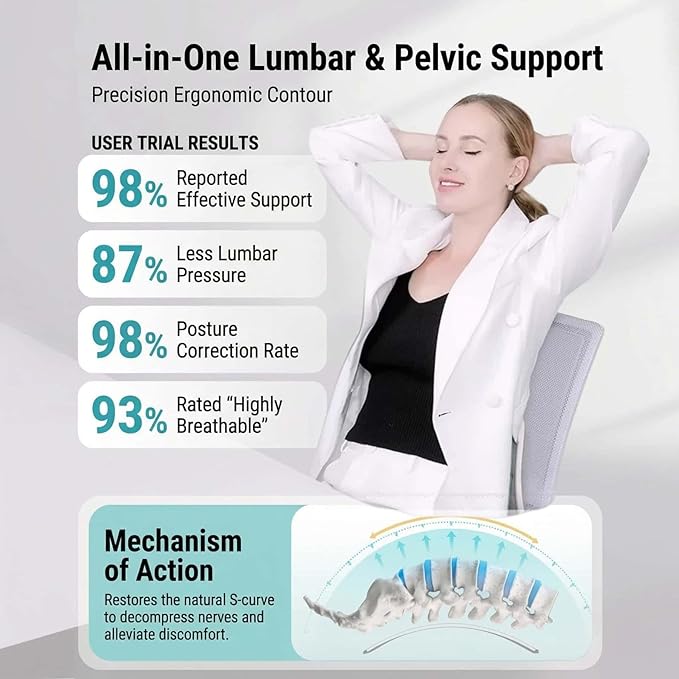 Foldable Ergonomic Posture Corrector Lumbar Support Curve for Office Chair, Portable Posture Corrector Back Curve Seat, Pain Relief