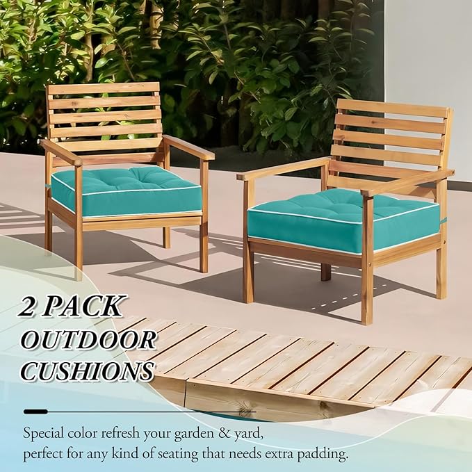 Wellsin Outdoor Chair Cushions Set of 2, Patio Cushions for Outdoor Furniture, Tufted Waterproof Outdoor Chair Pads, 19 x 19 Inch, Teal