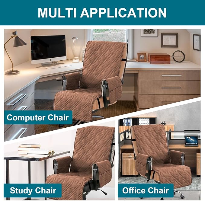 Turquoize Waterproof Office Chair Cover with Armrest Covers Durable Computer Desk Chair Cover with Arms Quilted Office Chair Seat Cover Slipcover with Anti-Slip Buckle for Home Office, Terracotta