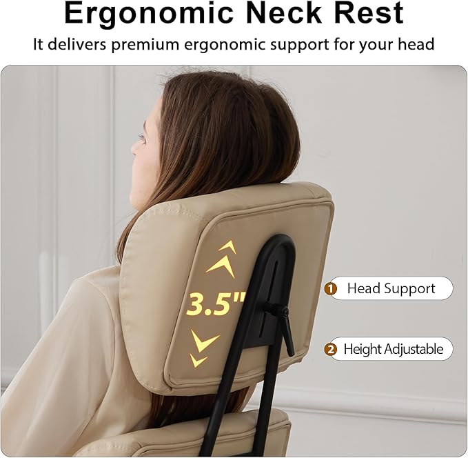 Office Chair, Ergonomic Computer Chair with Adjustable Headrest and Lumbar Support, Executive Leather Chair with Padded Arms, High Back Desk Chairs for Long Hours Sitting,Beige