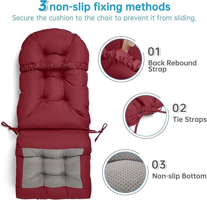 Adirondack Chair Cushion Waterproof Rocking Chair Cushion, Tufted High Back Patio Chair Cushions with Anti-Slip Ties for Rocking Chairs,Adirondack Chair,Patio Furniture (Burgundy)