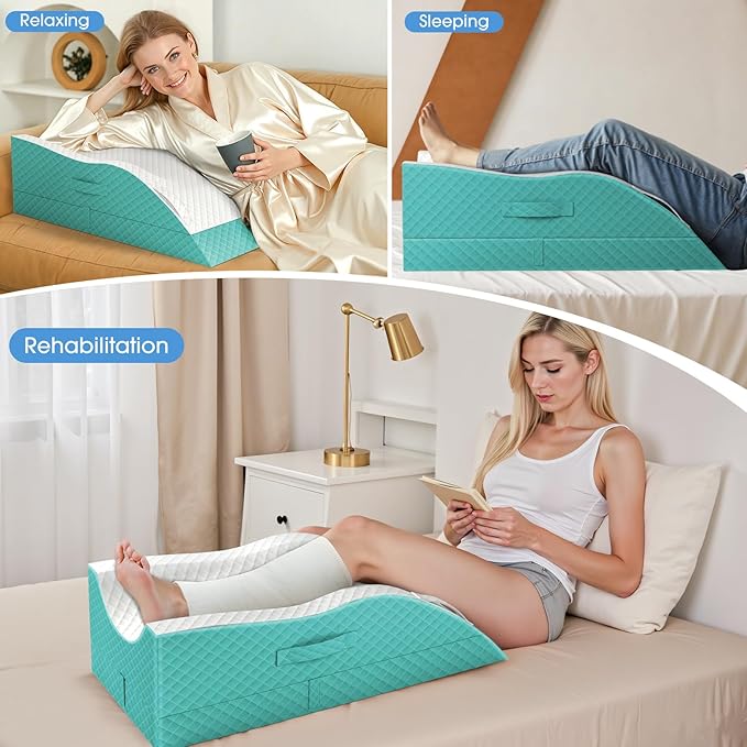 TranquilRelax Elevation Pillows for Leg After Surgery, Memory Foam Adjustable Wedge Pillow for Injury or Rest, Ankle Pillow for Sleeping Blood Circulation Green/Double Leg