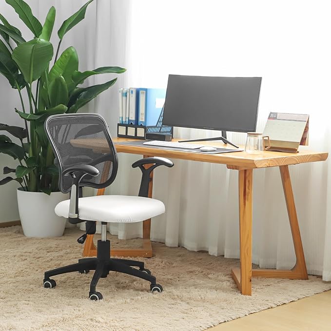 FORCHEER Waterproof Cream Office Chair Seat Cover Faux Leather Strechable Computer Desk Chair Seat Cushion Slipcover 1 Piece Washable