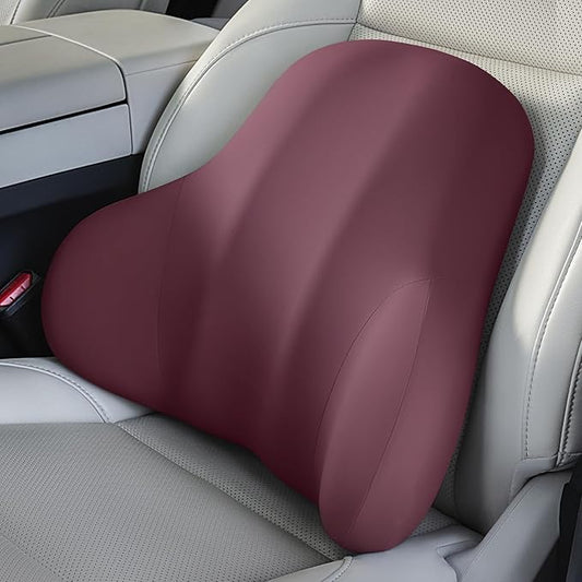 BABUR Lumbar Support Pillow for Car, Ergonomic Memory Foam Support Pillow for Lower Back Pain Relief, Washable Cover, Lumbar Cushion for Driving Seat, Fits Most Cars | Wine Red