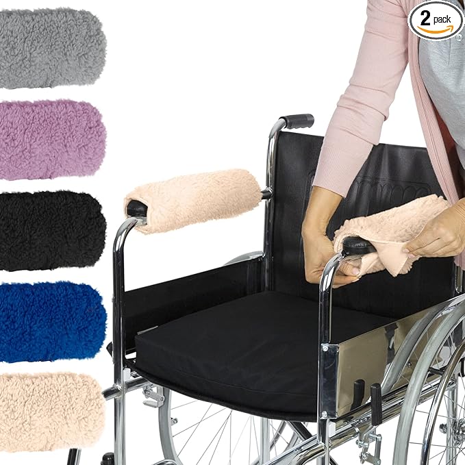 Vive Wheelchair Armrest Pads (2 PCS) - Memory Foam Sheepskin Cushion Accessories for Transport Electric Wheel Chair Arm Rests - for Adults, Seniors, Handicapped - Soft Support for Office Chair