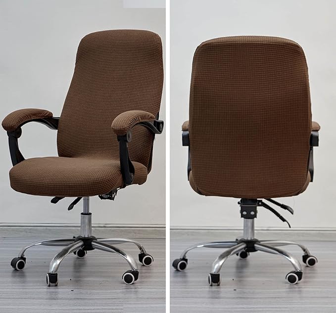 Melaluxe Office Chair Cover with Armrest Covers， Universal Stretch Desk Chair Cover, Computer Chair Slipcovers (Size: L) - Light Coffee