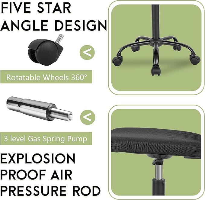 BestOffice Ergonomic Office Chair Desk Chair Mesh Computer Chair Armless Back Support Modern Executive Rolling Swivel Chair with Lumbar Support（Black）