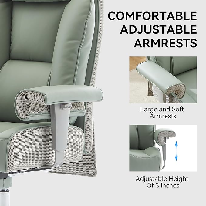Efomao Big and Tall Office Chair 400lbs - Heavy Duty Executive Desk Chair with Foot Rest & 23" Wide Seat - High Back Ergonomic Leather Computer Chair for Heavy People, Home Office, Green