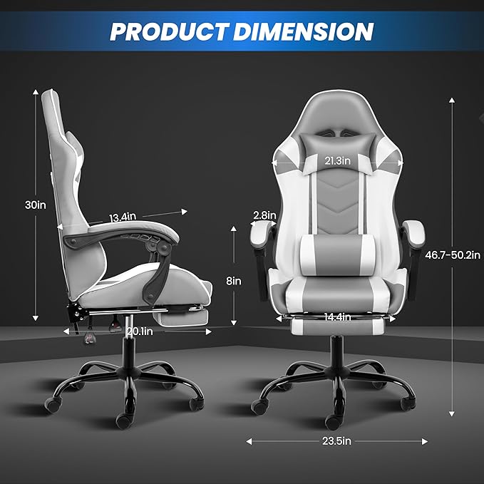 Gaming Chair, Ergonomic Computer Chair with Footrest and Lumbar Support, Height Adjustable Office Chair with 360° Swivel Seat and Headrest