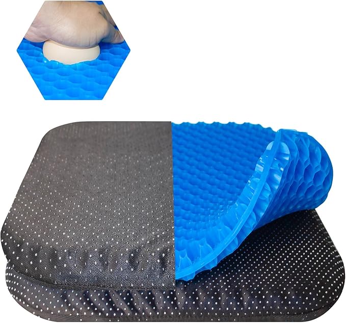 Shouken Large Gel Seat Cushion for Long Sitting with Non-Slip Cover - 18 x 17 Inches, Soft & Breathable, Gel Chair Cushion for Wheelchair, Car, Desk, Home, Hip Pain, Office Chair