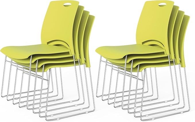 VINGLI Stacking Chairs Set of 8 Stackable Office Chairs with Metal Sled Base, Ergonomic Plastic Seat, Stacking Chairs for Waiting Room Break Room Banquet Guest, Green