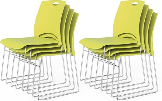 VINGLI Stacking Chairs Set of 8 Stackable Office Chairs with Metal Sled Base, Ergonomic Plastic Seat, Stacking Chairs for Waiting Room Break Room Banquet Guest, Green