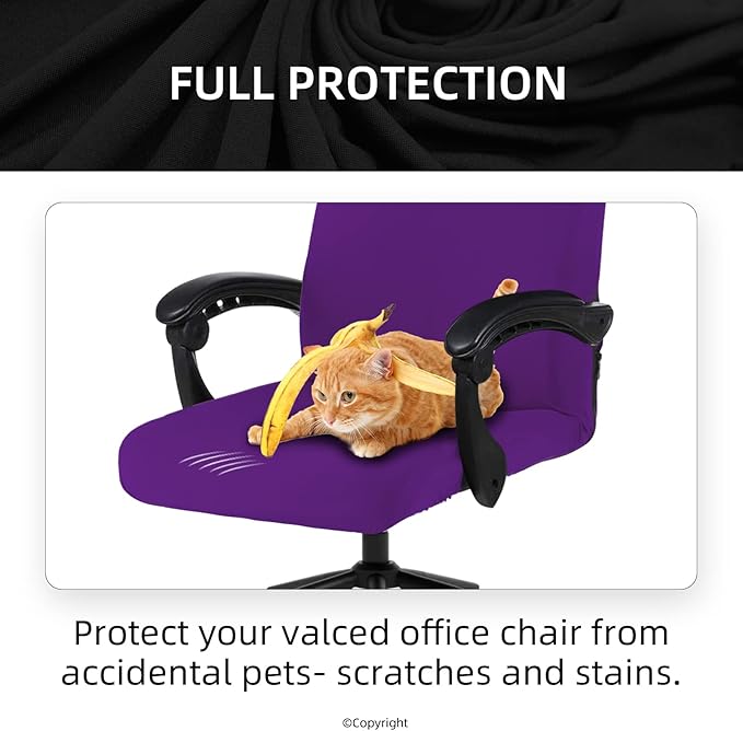 Stretch Computer Office Chair Cover with Durable Zipper - Universal Washable Removable Spandex Rotating Boss Chair Slipcovers - Anti-dust Soft Desk Chair Seat Protector for Dogs, Cats, Pets (Purple)