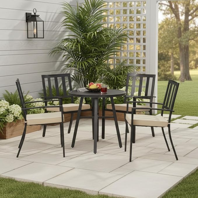 Outdoor 18 inch Square Patio Dining Chair Pads – Comfortable Fiber-Filled Seat Cushions with Ties, Reversible Polyester Fabric - Stone, Set of 4
