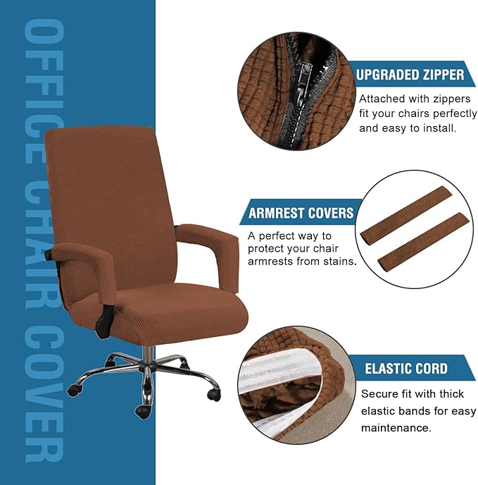 H.VERSAILTEX Home Office Chair Covers,Stretchable High Back Universal Executive Boss Gaming Chair Covers - Non Slip Thick Jacquard, Caramel - Large