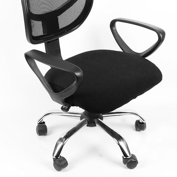 Melaluxe Stretch Jacquard Office Chair Cover, Removable Washable Desk Chair Cover Rotating Chair Seat Slipcover, Black