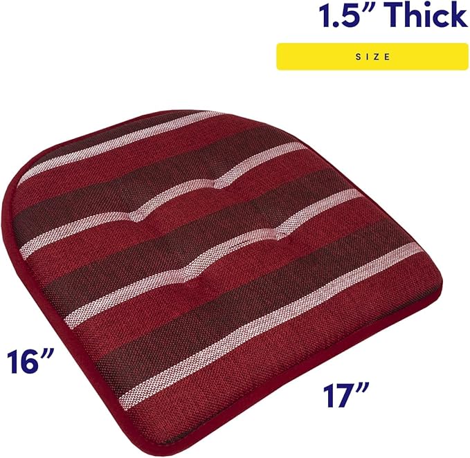 Sweet Home Collection Chair Cushion Memory Foam Pads Tufted Slip Non Skid Rubber Back U-Shaped 17" x 16" Seat Cover, 4 Count (Pack of 1), Bradford Burgundy