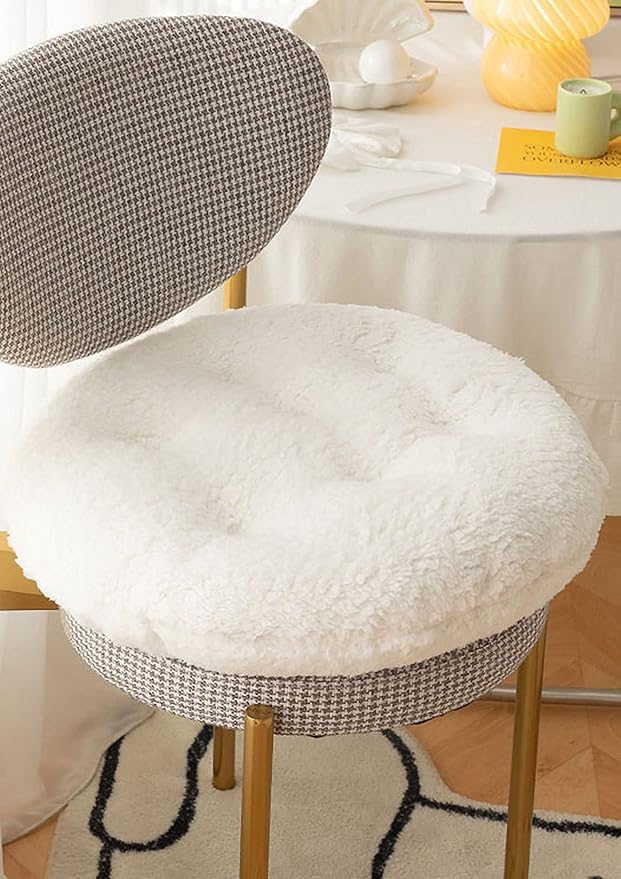 Comfortable Square and Round Artificial Lambswool Chair Pads,Soft Fluffy Chair Seat Cushion Plush Cushions Seat Pad for Home Office Meditation (17 inch(45cm), Round-Off-White)