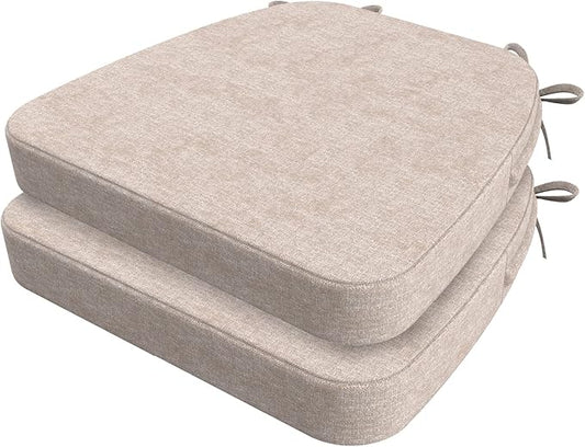 AAAAAcessories D-Shaped Chair Cushions, 2" Thick Dining Chair Pads with Ties and Removable, Machine-Washable Cover, 17" x 16", Set of 2, Oatmeal Beige