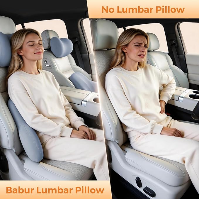 BABUR Lumbar Support Pillow for Car, Ergonomic Memory Foam Support Pillow for Lower Back Pain Relief, Washable Cover, Lumbar Cushion for Driving Seat, Fits Most Cars | Blue