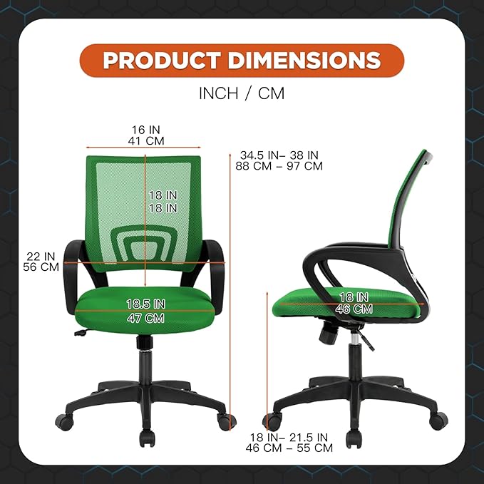 Dopinmin Ergonomic Office Chair Desk Chair Mesh Computer Chair Task Rolling Swivel Chair Upgraded Executive Swivel Computer Chair with Lumbar Support Modern Executive Adjustable Chair,Green, Greeen