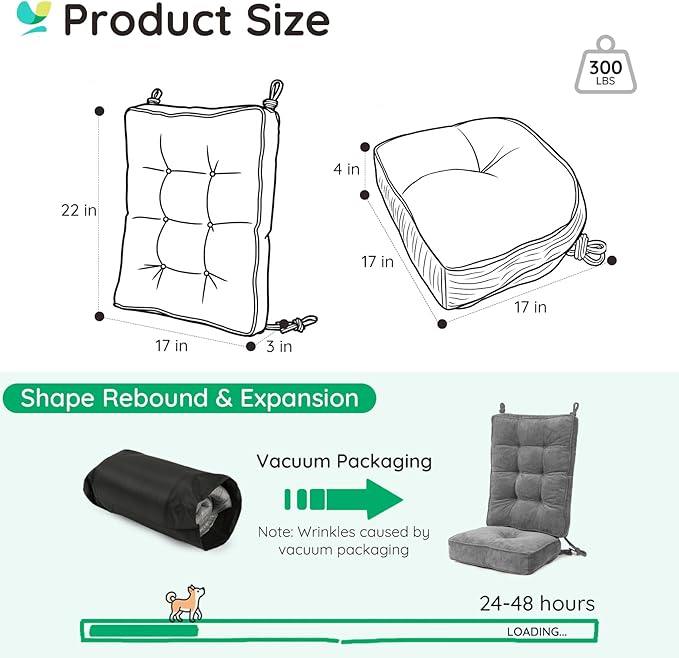 Rocking Chair Cushion - Non-Slip Thick Rocking Chair Pad Indoor with Ties High-Back Rocker Cushion Set for Porches Balconies Nurseries & Living Rooms