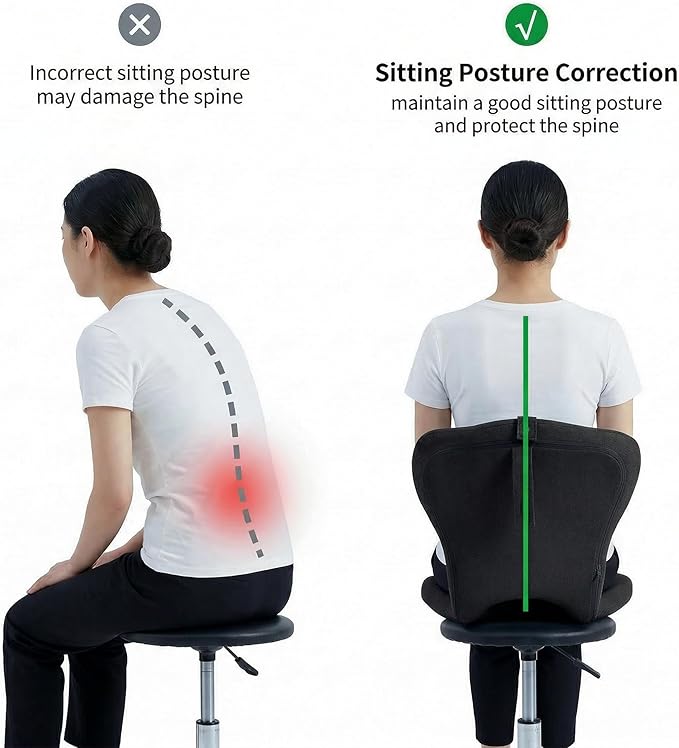 Adjustable Foldable Chair Cushions with Backrest, Lumbar Support Cushion with Detachable Headrest Pillow, Ergonomic Support Seat Cushion Chair for Office, Home, Car & Floor Sitting (Black)