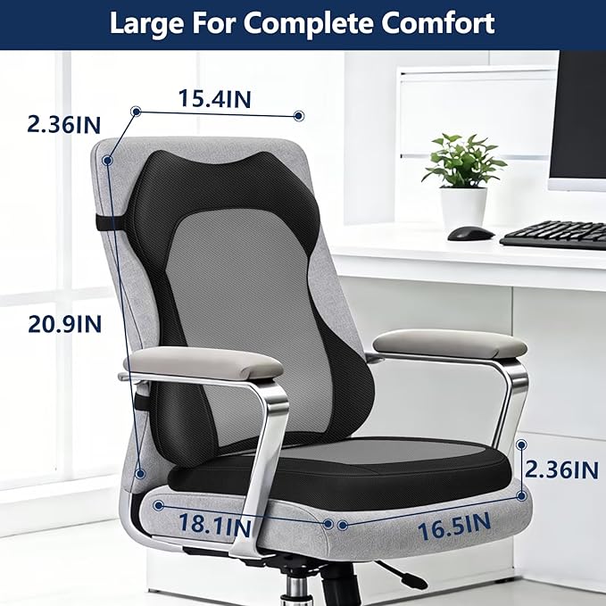 Seat Cushion,Lumbar Support Pillow for Office Chair,Ergonomic Memory Foam Back Support Pillow, High Density Foam Chair Cushion for Sciatica Pain Relief Coccyx Pad for Chair,Car,Desk,Grey
