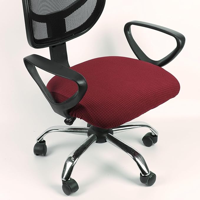 Melaluxe Stretch Jacquard Office Chair Cover, Removable Washable Desk Chair Cover Rotating Chair Seat Slipcover, Wine Red