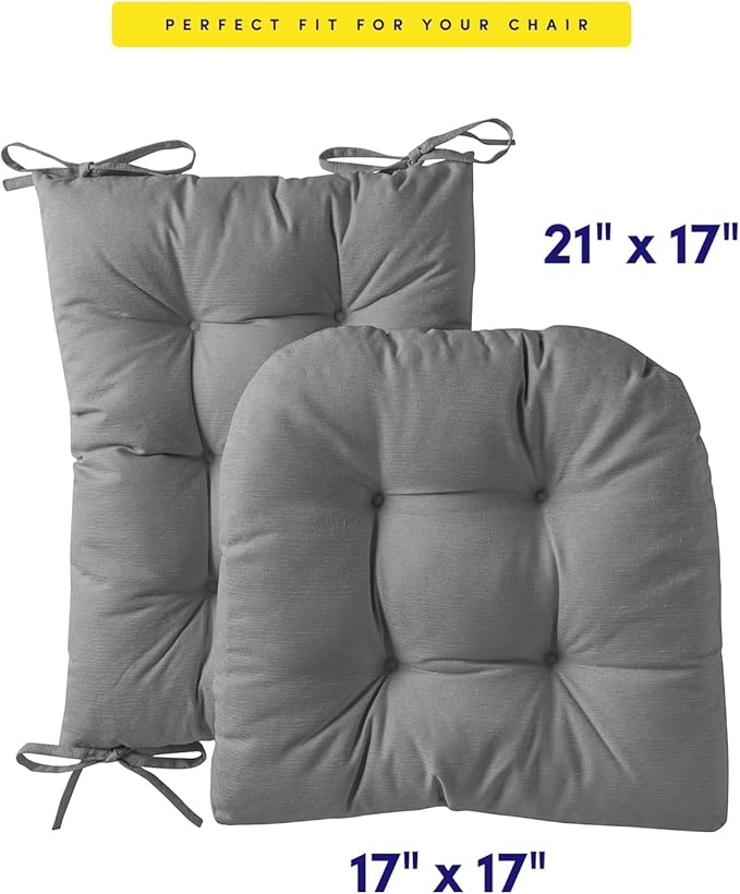 Sweet Home Collection Rocking Chair Cushion Premium Tufted Pads Non Skid Slip Backed Upper and Lower with Ties, 2 Piece Set, Gray (Pack of 1)