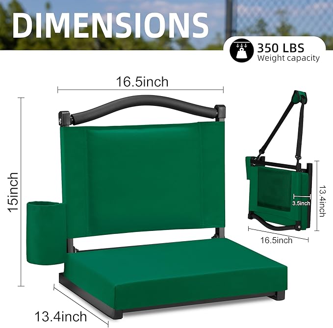 HABUTWAY Stadium Seats with Back Support and Thick Cushion Bleacher Seats with Backs and Cushion Wide, Stadium Chairs Include Shoulder Strap and Pocket, Perfect for Sports Events