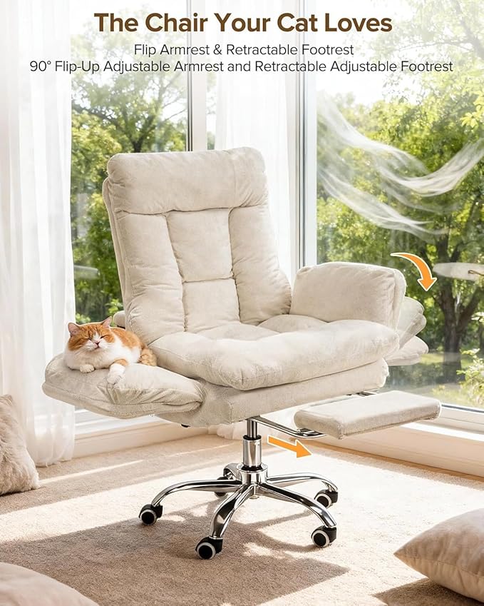 Big and Tall Office Chair 440lbs with Footrest, 42.5'' Extra Wide Seat, 180° Reclining Ergonomic Gaming Chair, Flip-Out Armrests, Cloud-Soft Cushion for Work & Rest