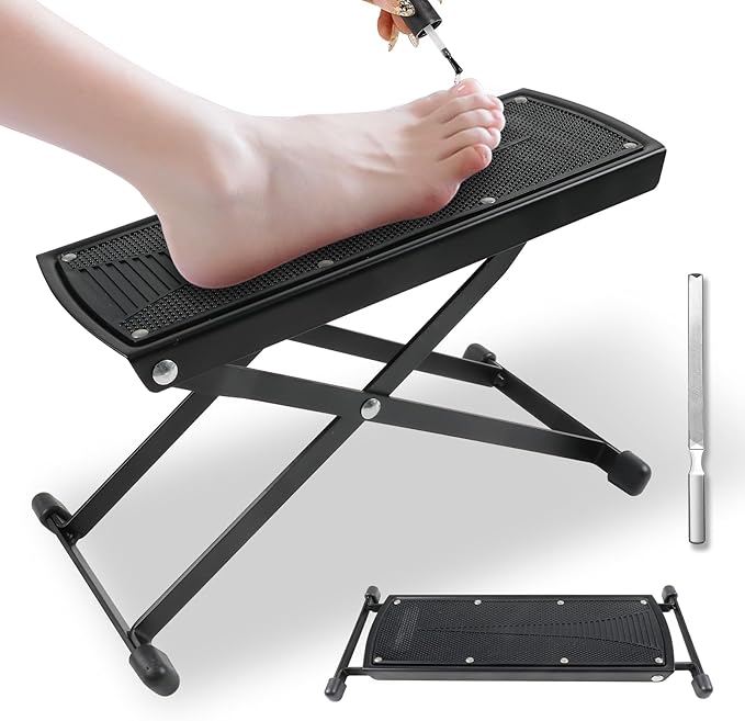 Pedicure Foot Rest, 6-Height Adjustable Non-Slip Foot Stand for Easy at Home Pedicures, Foldable Stool