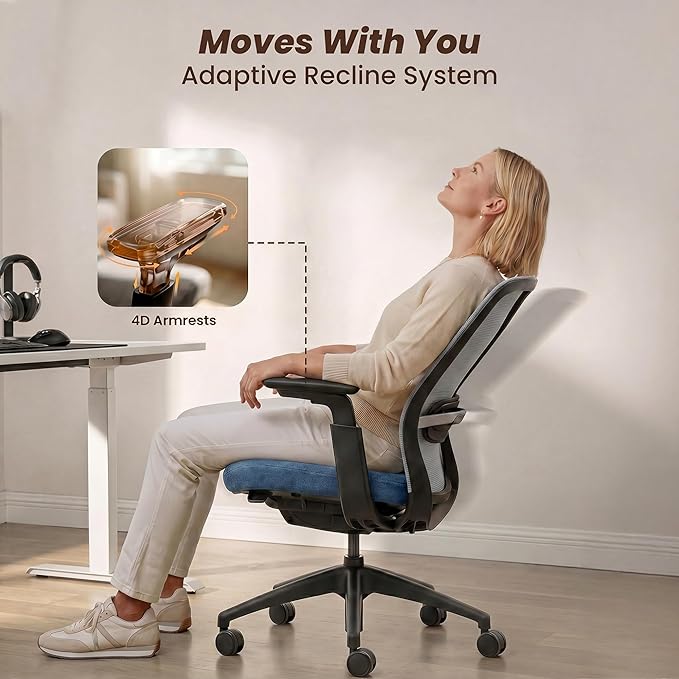 COLAMY Office Chair Set of 2, Easy Wire-Control Desk Chair with Sliding Seat Depth & Thick Padded Lumbar Support, Heavy Duty 300 LBS High Back Mesh Computer Chair for Home Workstation,Blue