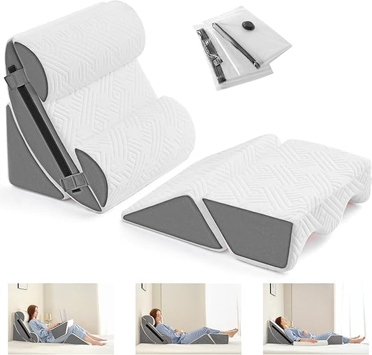 Yojoker 6pcs Orthopedic Bed Wedge Pillow Set for Post Surgery, Memory Foam for Sleeping, Back and Leg Pain Relief Comfortable & Adjustable Support Pillows-Anti Snoring, Heartburn