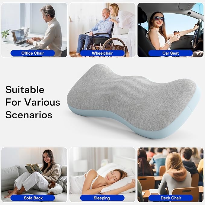 Lumbar Support Pillows for Bed, Lower Back Pillow for Sleeping, Memory Foam Waist Pain Relief Pillows, Lumbar Pillow for Sleeping, Bed, Car, Couch (Grey Blue)