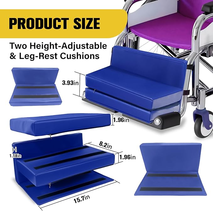 JZHLLA Adjustable Wheelchair Footrest High Density Foam Wheelchair Leg Rest Waterproof PU Leather Wheelchair Foot Support Soft Leg Cushion Protector for Home Hospital