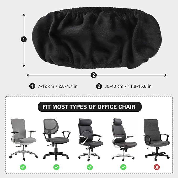 FORCHEER Office Chair Armrest Covers 12-15 Inch Velvet Elastic Black Arm Rest Covers for Desk Computer Chairs Washable