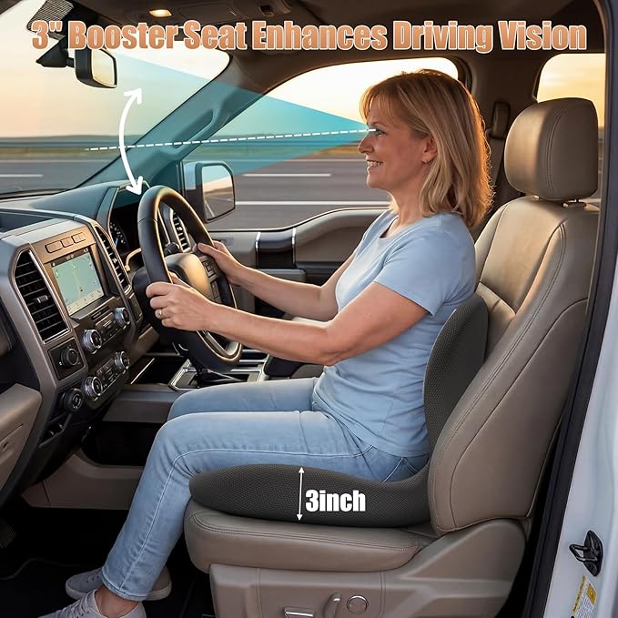 Car Seat Cushion with Lumbar Support for Long Driving Truck RV, Ergonomic Memory Foam Office Chair Cushion for Sciatica, Tailbone & Lower Back Relief, Ideal Gift for Drivers & Office Workers (White)