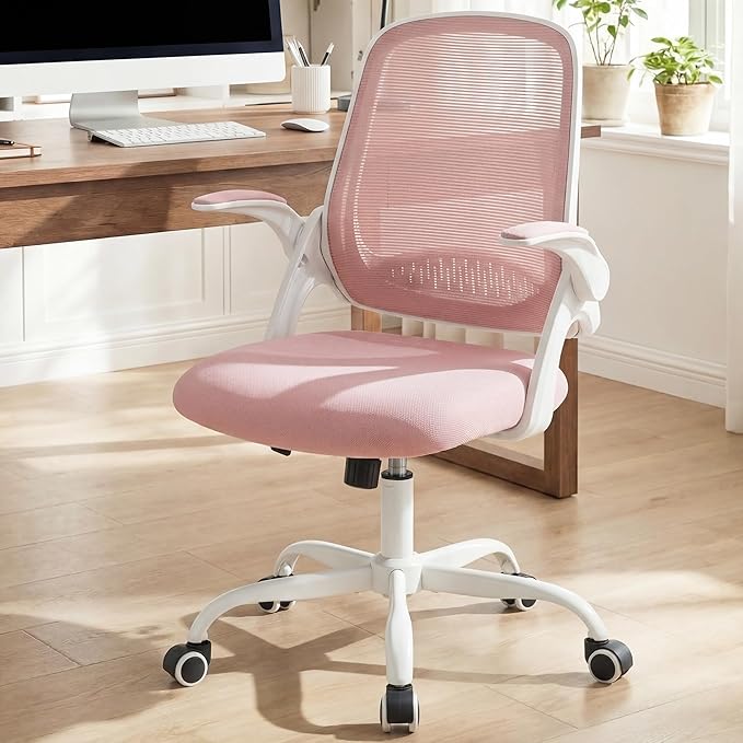 NEO CHAIR Office Chair Computer Desk Chair Ergonomic Gaming Comfy Mesh with Flip-up Arms Lumbar Support Adjustable Height Rolling Wheels for Home Office (Pink)