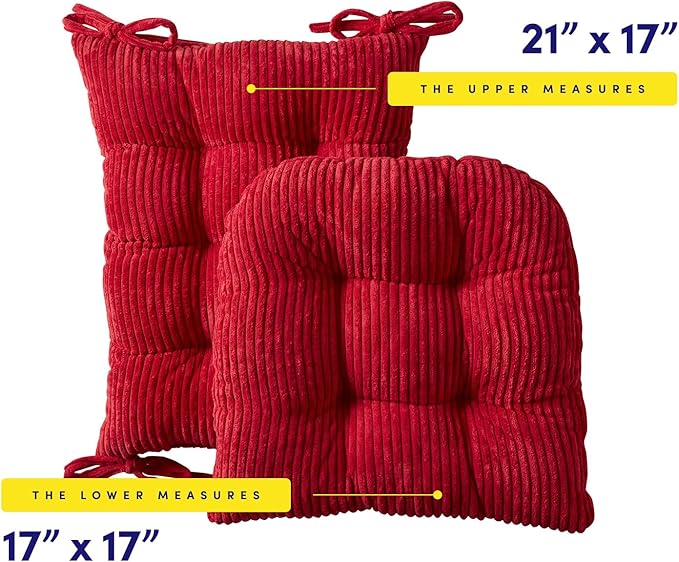 Rocking Chair Cushion Premium Tufted Pads Non Skid Slip Backed Crushed Velvet Cover Set of Upper and Lower with Ties, 21 in x 17 in | 17 in x 17 in, Velvet Red