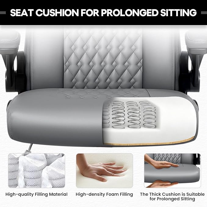 OFIKA Leather Office Desk Chair,Ergonomic Office Chair with Lumbar Support,Computer Chair,Executive Leather Chair with Padded Flip-up Arm,Adjustable Armrests, Gray,275LBS