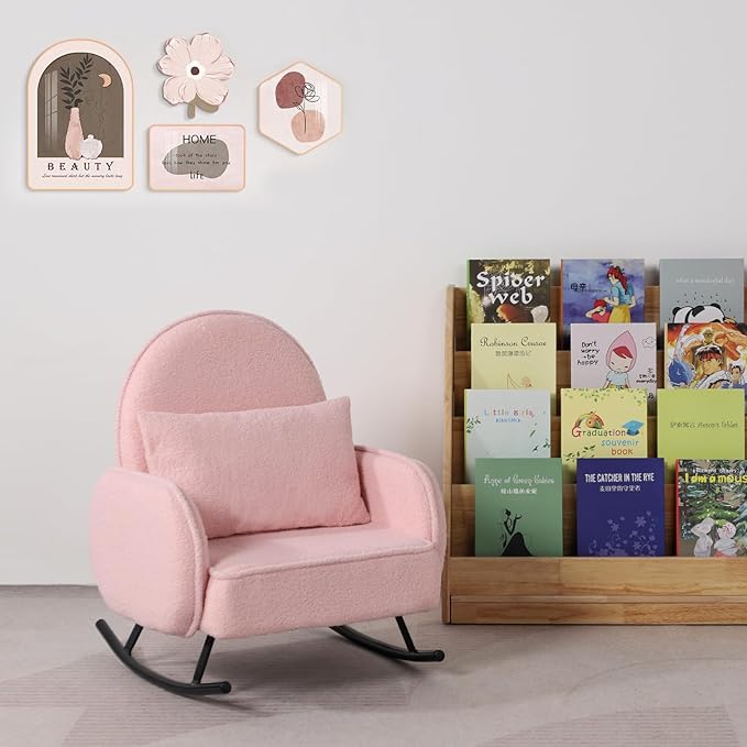 Baby Rocking Chair,Toddler Chair,Kids Chair,Kids Sofa, Shaky Metal Foot and Sherpa Fabric,Toddler Rocking Armchair for Boys and Girls Rest (Pink)