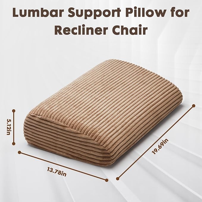 Large Lumbar Cushion Lumbar Support Pillow, Ergonomic Lumbar Pillow with Machine Washable, Help Relieve Pain of Back, Lumbar, Tailbone and Sciatic Nerve Support. (Light Brown)