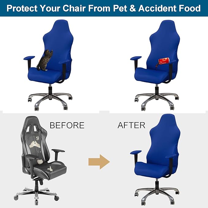 WOMACO Gaming Chair Slipcover Stretch Seat Chair Cover for Leather Computer Reclining Racing Ruffled Gamer Chair Protector (Blue, One-Size)
