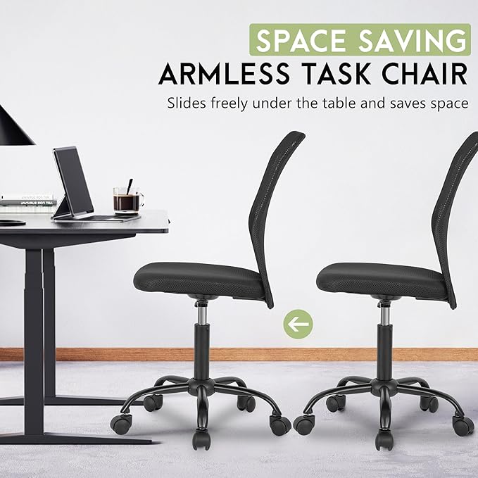 BestOffice Ergonomic Office Chair Desk Chair Mesh Computer Chair Armless Back Support Modern Executive Rolling Swivel Chair with Lumbar Support（Black）
