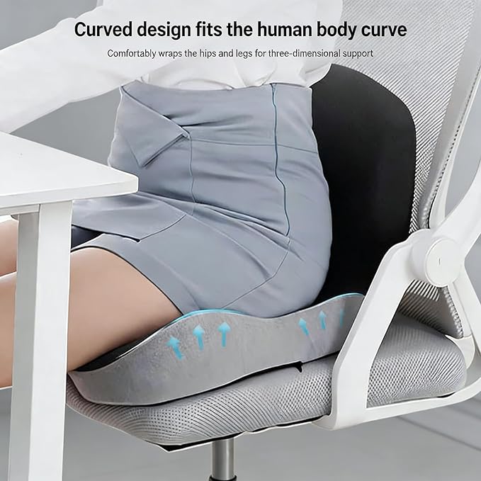 Orthopedic Cushion for Office Chair and Car, Memory Foam Seat Cushion with Lumbar Support Pillow, Instant Relieve Pressure on Back, Hips, Tailbone, Improves Sitting Posture (2, Black)