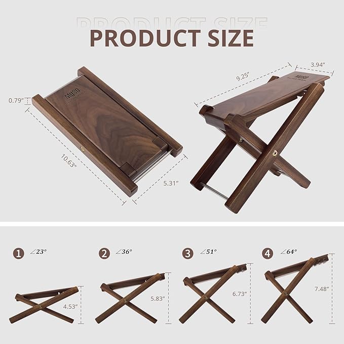 Muso Guitar Stool Foot Rest, Adjustable Foot Stool Folded Wooden Pedal,Pedicure Foot Stool Footrest 4 Level Suitable for Guitar (America Black Walnut)
