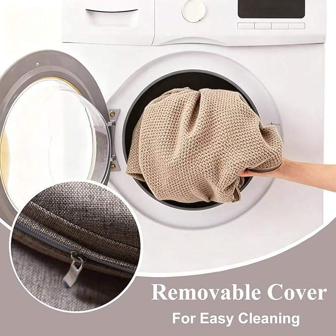 18x18 Inch Chair Pads for Dining Chairs Set of 2 with Ties Non Slip Washable Seat Cushion with Zipper Indoor Round Back Chair Cushions for Kitchen, Khaki