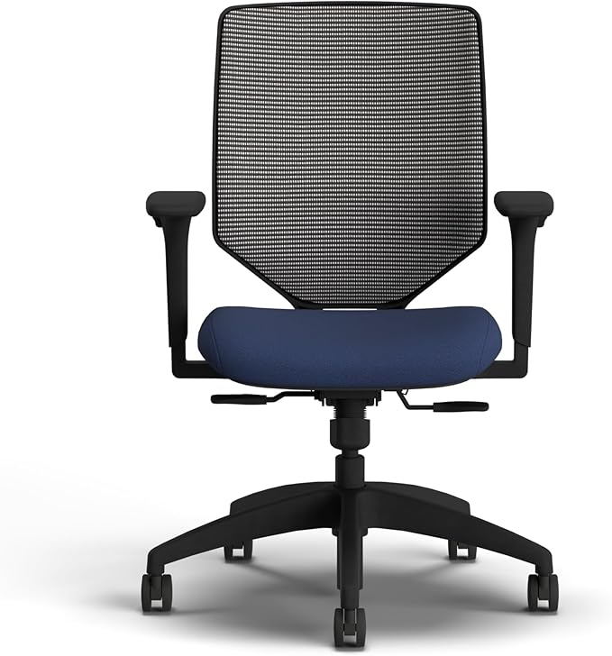 HON Solve Office Chair, Ergonomic Office Chair Mesh Back Support, Adjustable Lumbar Support, Height Adjustable Arms, Black Frame, Indigo